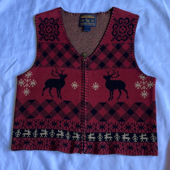 Woolrich Cottage Cabin Moose Zipper Sweater Vest - Picture 5 of 13